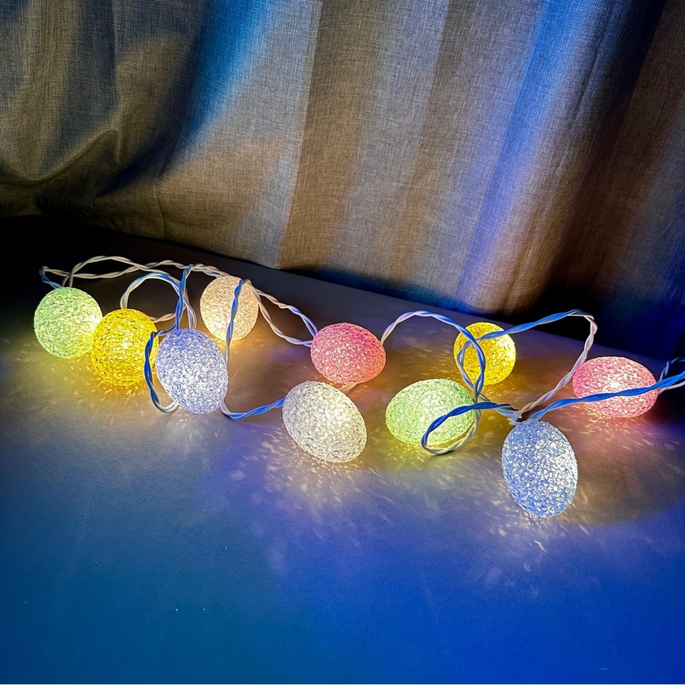 Crystal Pastel Easter Egg String Lights Melted Popcorn Plastic Set Of 10 Vintage